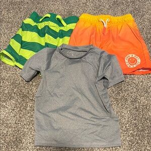 Cat & Jack Kids Swim Trunks Set - Green Stripes and Orange
